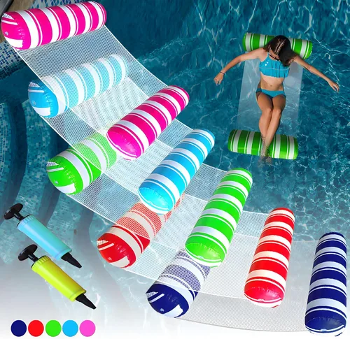 Paquete de 5 flotadores inflables para piscina, hamacas de agua de tamaño adulto, flotadores de hamaca para adultos, juguetes flotantes multiusos 4