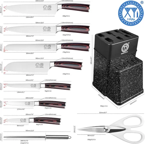 Miniatura 2 de XYJ Auténtico desde 1986, juego de bloque con cuchillos de cocina, juego de cuchillos de cocina con soporte, tijeras, juego de cuchillos de chef