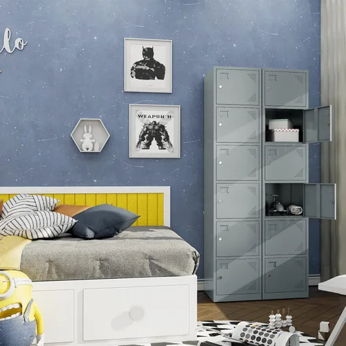 Miniatura 5 de Yizosh Armario de metal con 6 puertas, armarios de almacenamiento altos de acero para empleados, armarios de almacenamiento de casilleros de 71 Gris