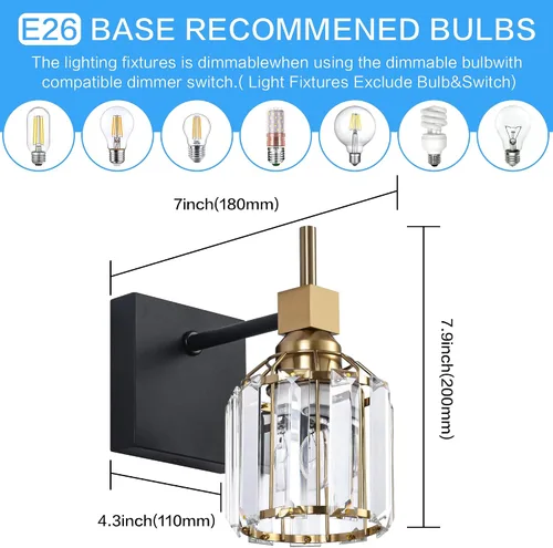 Miniatura 4 de SOLFART Cristal 1 luz de tocador de baño sobre espejo de pared de aplique 4.3 pulgadas 1T