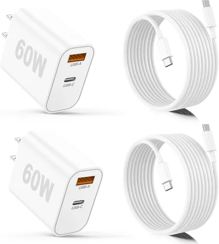 Cargador para iPhone 17/16/15 Pro/Pro Max, cargador de pared USB-C de doble puerto con PD 40 W y carga rápida QC 20 W, cable USB-C de 10 pies para