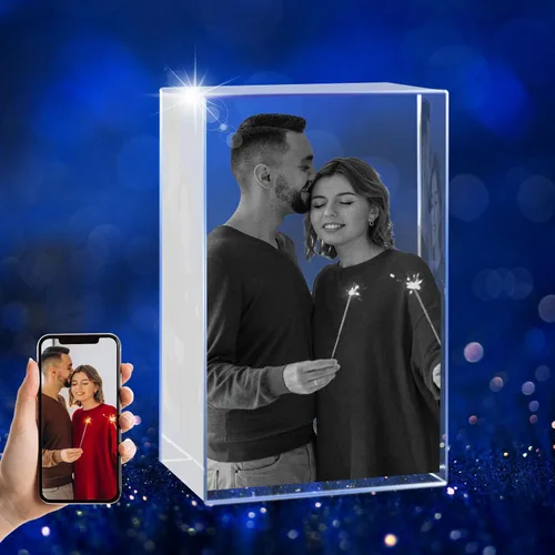 Miniatura 10 de Foto de cristal 3D personalizada, marco de fotos de vidrio grabado con láser, gran aniversario, cumpleaños, Navidad, regalos conmemorativos