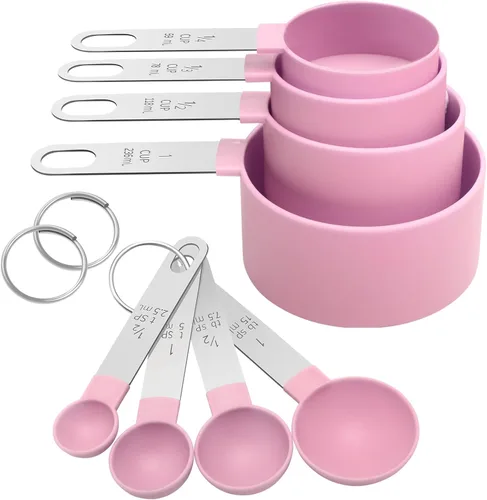 Miniatura 9 de Juego de Tazas Medidoras Juego de Cucharas Medidoras, Tazas Medidoras Anidables con Mango de Acero Inoxidable, Para Medir Ingredientes Secos y Verde