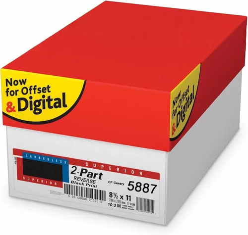 Papel autocopiativo superior de 8.5 x 11 pulgadas, 2 partes inversas (canario/blanco brillante), 2000 juegos, 4000 hojas, (8 resmas)