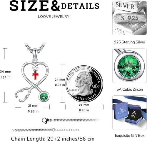 Miniatura 211 de Collar de alas de ángel de plata de ley 925, ángel de la guarda, enfermera RN caduceo, dije de ángel de cristal, joyería de regalo para mujer