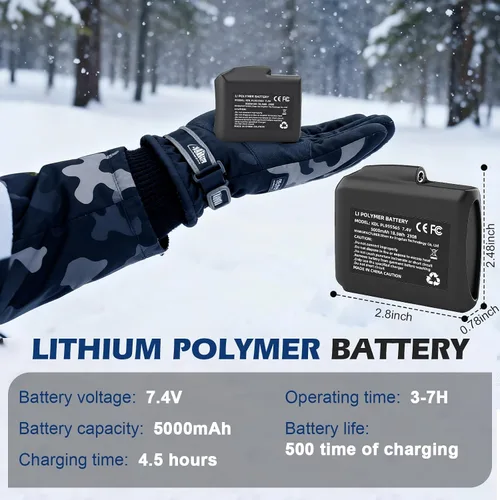 Miniatura 4 de 7.4V Baterías de polímero de litio de 5000mAh - 2 piezas de baterías recargables de Li-Polímero para guantes, calcetines y sombreros calefactables.
