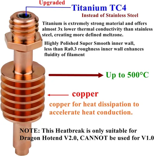 Miniatura 2 de Impresora 3D Bloque calefactor de cobre chapado a alta temperatura de 932.0 °F compatible con Phaetus Dragon Hotend Standard High Flow Extrusora