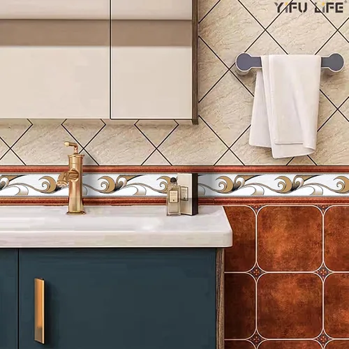 Miniatura 2 de Papel tapiz autoadhesivo para despegar y pegar, diseño moderno abstracto dorado/marrón/blanco extraíble para pared, bordes decorativos para techo