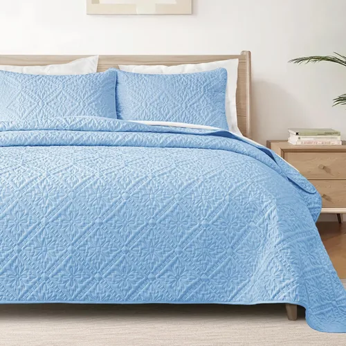 Miniatura 19 de Exclusivo Mezcla Juego de Edredón Individual, Cubrecamas Ligeras y Suaves con 1 Funda de Almohada, Edredones Modernos de Color Azul Aguamarina