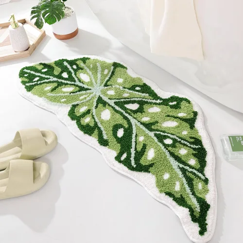 Miniatura 11 de Panstar Green Leaf - Tapete de baño con planta de plátano grande, antideslizante, absorbente, bonita en forma de palma, alfombra de ducha de felpa