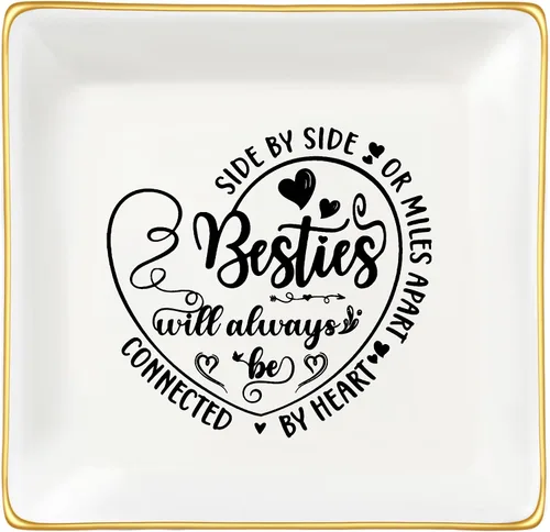 JoycuFF Bandeja decorativa de cerámica para mejores amigos, mejor amiga, regalo único para hermana del alma, mejor amiga, idea de regalo de