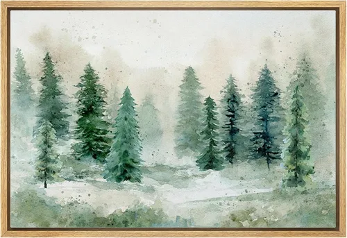 Miniatura 18 de wall26 Lienzo enmarcado de arte de pared, acuarela en tonos pastel, pino, árbol, bosque, lago, naturaleza, ilustraciones de área silvestre, arte