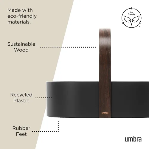 Miniatura 4 de Umbra Bellwood Caddy, organizador para maquillaje y cosméticos, contenedor ligero y duradero con mango de madera y divisores extraíbles, pequeño