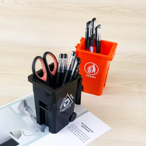 Miniatura 3 de Wiosi Mini soporte para bolígrafos de basura para escritorio y pequeño contenedor de reciclaje, negro y naranja, paquete de 2