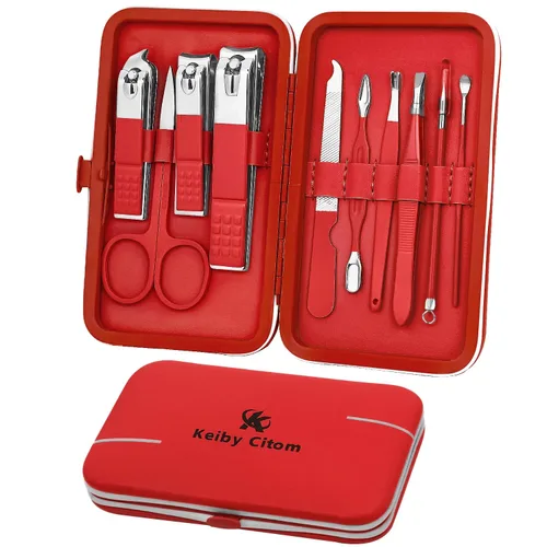 Miniatura 9 de Juego de manicura, mini cortaúñas de viaje, herramientas de cuidado de pedicura, 10 piezas de acero inoxidable (violeta)