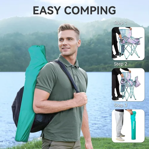 Miniatura 6 de Nazhura Paquete de 2 Sillas Plegables de Camping con Bolsa Refrigeradora, Respaldo de Malla y Bolsillo Portavasos (Flor, Paquete de 2)