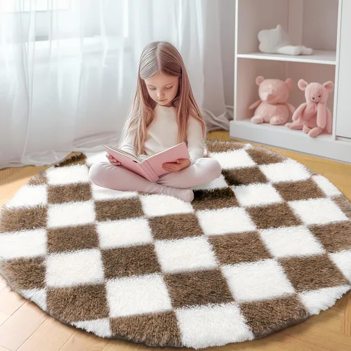 Miniatura 31 de KICMOR - Tapete a cuadros afelpado, peludo, mullido, color beige y blanco crema, pequeño, de 2 x 3 pies, para dormitorio, sala, junto a la cama