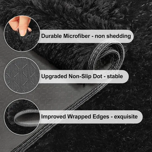 Miniatura 4 de Alfombras pequeñas de 2 x 3 pies para dormitorio, mini alfombra de área de 2 x 3 pies, color negro, alfombra mullida y esponjosa, alfombras suaves