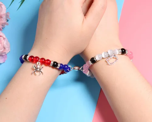 Miniatura 5 de QqzsJewls Pulseras de amistad a juego de arañas para mejores amigos, pulseras con dije de corazón para novia, novio, juego de 2 unidades, Halloween