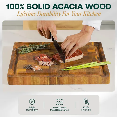 Miniatura 3 de Yes4All Tablas de cortar de acacia duraderas para cocina, [17''L x 13''A x 1.5" de grosor] Tabla de cortar de veta final mediana, tablas de cortar