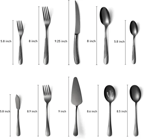 Miniatura 2 de Juego de cubiertos de acero inoxidable de 45 piezas para 8 personas con utensilios para servir, incluye tenedor, cuchillo, cuchara, cubiertos