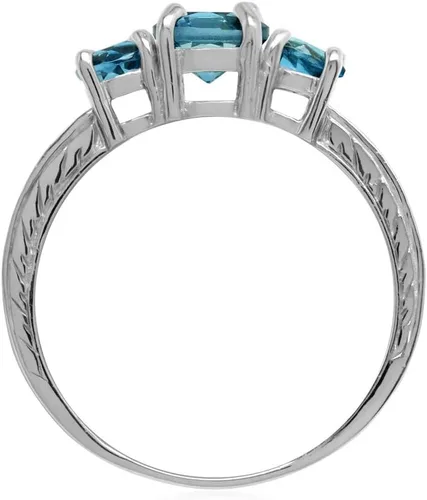 Miniatura 3 de Silvershake Anillo de plata de ley 925 chapada en oro blanco o amarillo de 3 piedras preciosas de forma redonda, joyería nupcial para mujer
