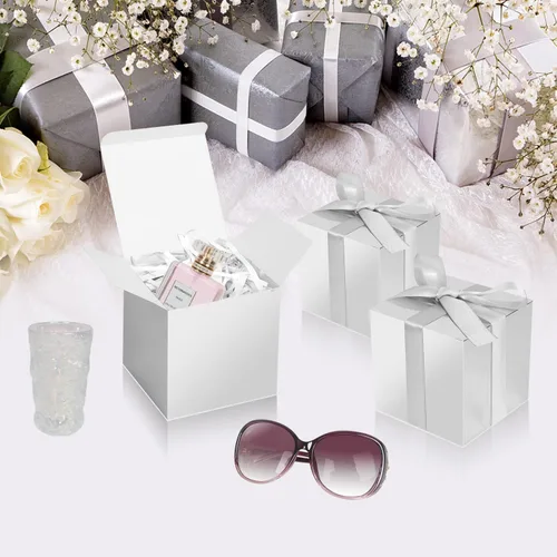 Miniatura 3 de Cajas de regalo plateadas de 5 x 5 x 5 pulgadas, paquete de 30 cajas de regalo de papel con tapas para regalo, caja de propuesta de dama de honor