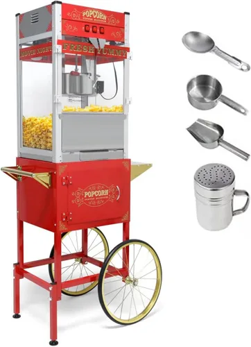 Miniatura 14 de Máquina comercial de palomitas de maíz con carrito y hervidor de 20 onzas, máquina vintage de palomitas de maíz de 1440 W sobre ruedas con vidrio