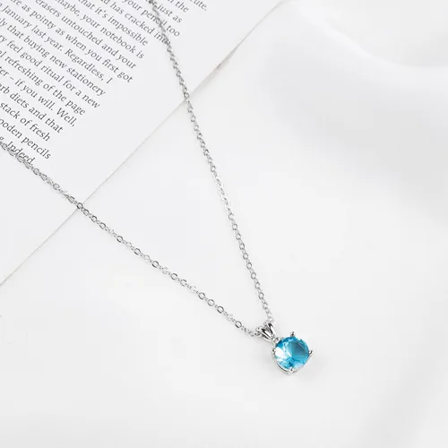 Miniatura 18 de 8mm Round Cubic Zirconia Sterling Silver Necklace Dainty Necklace Birthstone Jewelry Pendant Necklaces for Women