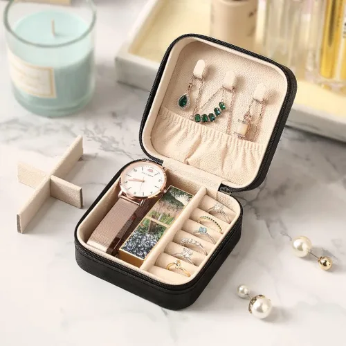 Miniatura 4 de Joyero de viaje, mini cajas de viaje portátiles para joyas, pequeño organizador de joyas para anillos, aretes, colgantes, relojes, collares, lápices