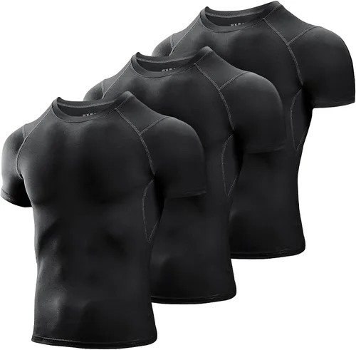Niksa Camisas de compresión para hombre, paquete de 3, camisetas de compresión atléticas de manga corta, camisetas de entrenamiento frescas y secas