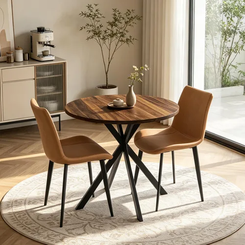 Miniatura 7 de Juego de 2 sillas y mesas de comedor redondas de 31.5 pulgadas para 2, pequeñas sillas de comedor que ahorran espacio, juegos de comedor pequeños