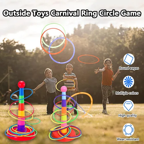 Miniatura 4 de Colorido juego de lanzamiento de anillos deportivos de plástico para niños, 2 columnas coloridas+48 anillos+12 bolsas de frijoles, juguetes