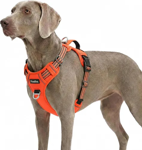 Miniatura 18 de Funfox Arnés para perro sin tirones, arnés de chaleco ajustable para mascotas, material súper suave con mango vertical, fácil control, paseo