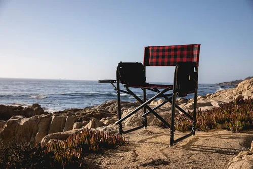 Miniatura 7 de Picnic TIME Silla de directores al aire libre con mesa auxiliar, silla de playa para adultos, silla de camping con mesa Patrón de cuadros de búfalo