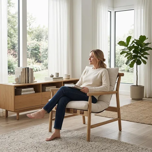 Miniatura 7 de Silla de acento de lino con diseño moderno de mediados de siglo, sillas de sala de estar cómodas con brazos, silla de lectura tapizada con marco