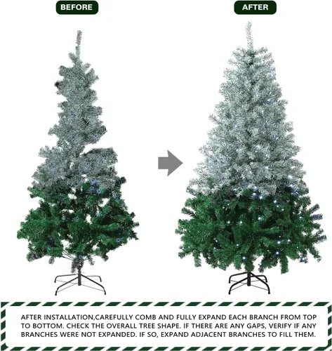 Miniatura 5 de Árbol de Navidad iluminado de 6 pies, árbol de Navidad verde degradado preiluminado con control remoto, luz LED blanca fría, 8 modos, árbol