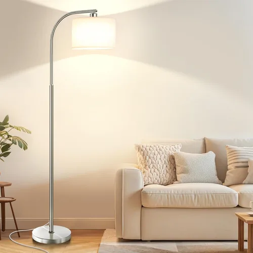 Floor Lamp for Living Room,Modern Standing Lamps with 9W LED Bulb,65'' Silver Tall Floor Light with Fabric Shade,3 Color Temperatures Tall Lamp for