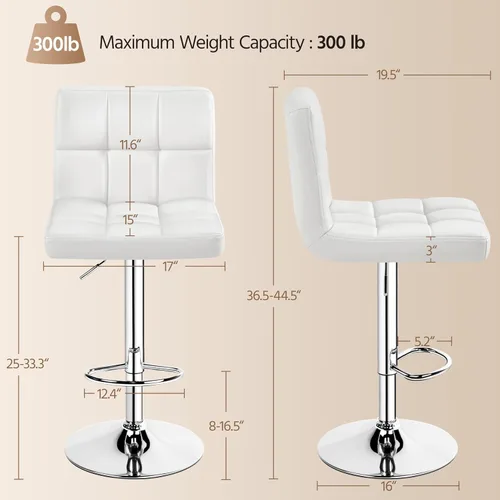 Miniatura 3 de Topeakmart Taburetes de bar modernos ajustables de 2 piezas de altura de mostrador giratorio giratorio sin brazos blanco