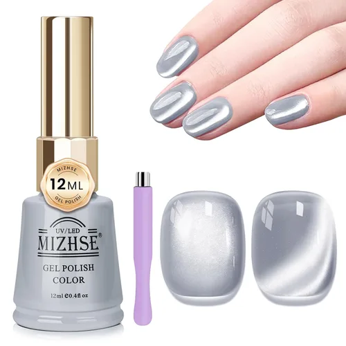 Miniatura 13 de MIZHSE Esmalte de uñas de gel de cristal de gelatina marrón, ojo de gato, 0.4 fl oz, esmalte de gel holográfico con purpurina UV LED, gel magnético