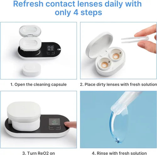 Miniatura 4 de ReO2 Gen6 Limpiador suave para lentes de contacto para retención de humedad, solución de limpieza avanzada con tecnología de electroforesis