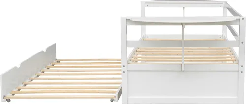 Miniatura 8 de Quarte Sofá cama multifuncional de tamaño individual con nido y estantes plegables en ambos lados, sofá cama con marco de madera y listones