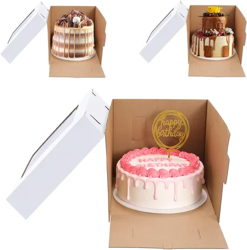 Miniatura 4 de Cajas altas para tartas para pasteles escalonados, 8x8x8 pulgadas [12 unidades] Caja de pastel gruesa y resistente con ventana, portador de pastel