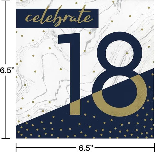 Miniatura 2 de Trendware Servilletas de cumpleaños número 18 azul marino y dorado, 48