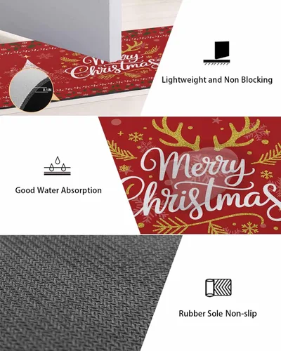 Miniatura 3 de Tapete de baño rojo de Navidad para bañera, antideslizante, secado rápido y absorbente, tierra de diatomeas, fregadero de cocina, lavable, tapete