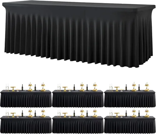 Miniatura 35 de Paquete de 2 manteles de spandex para mesas rectangulares de 8 pies, mantel elástico rosa de 8 pies, manteles ajustados, falda de mesa para fiestas