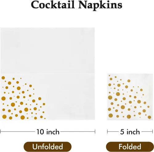 Miniatura 3 de Vplus Paquete de 100 servilletas de cóctel de papel, servilletas de bebidas de 3 capas, servilletas cuadradas doradas desechables, perfectas