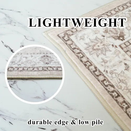 Miniatura 6 de Alfombra lavable para pasillo, de cocina, para entrada, alfombra suave vintage, antideslizante para interiores, para baño, sala de estar y Beige
