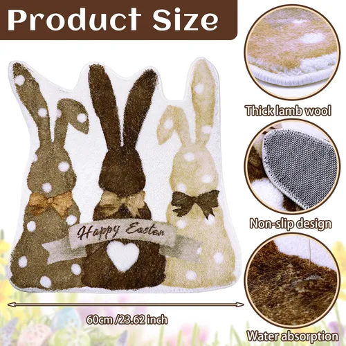 Miniatura 3 de Drydiet Alfombra de baño de conejo de Pascua, alfombra de baño retro de conejo, antideslizante, lavable, alfombra decorativa de bienvenida blanca