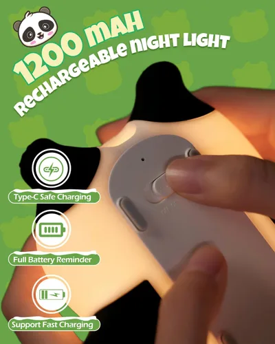 Miniatura 6 de Linda luz nocturna de panda, lámpara de animales, silicona de grado alimenticio, recargable, atenuable en 3 niveles, luz nocturna esponjosa